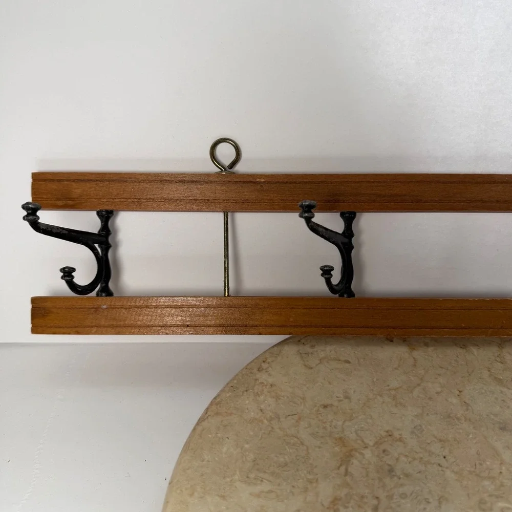 Vintage Wood Cast Iron Wall Mount Coat Rack 24